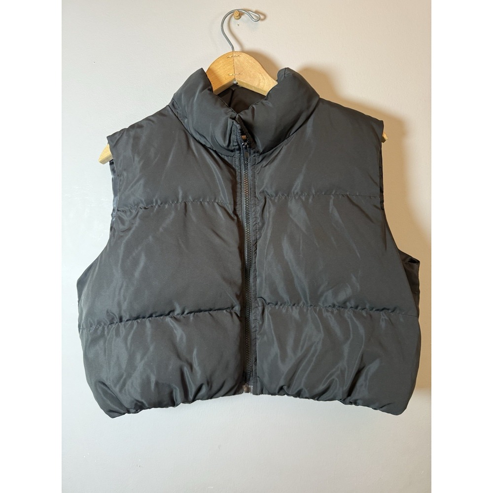 SHEIN Zip-Up Puffer Vest cropped black size large